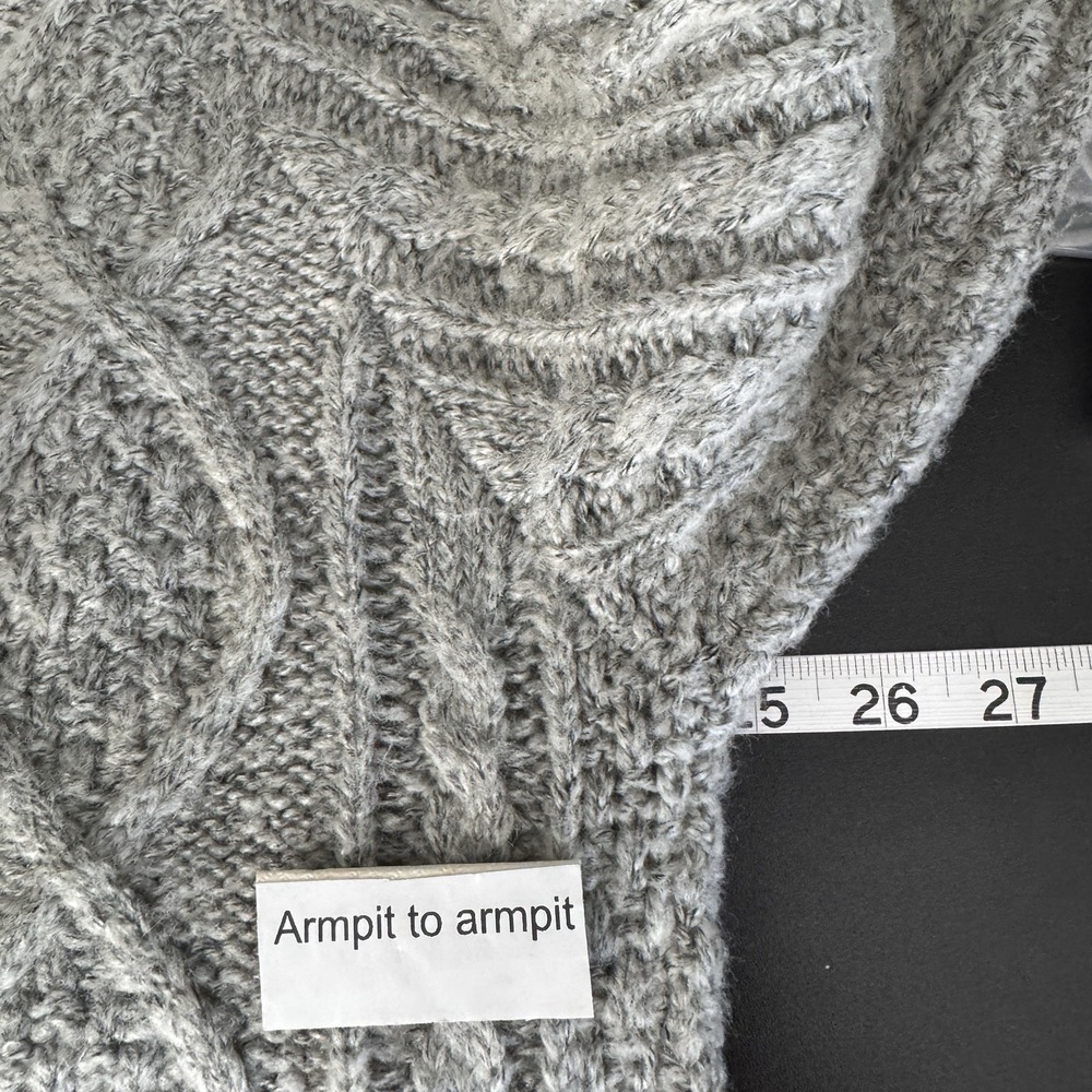 Look Cable Knit Cardigan Women Heather Gray Minimal Lounge CozyThick Duster OSFM - Picture 7 of 9